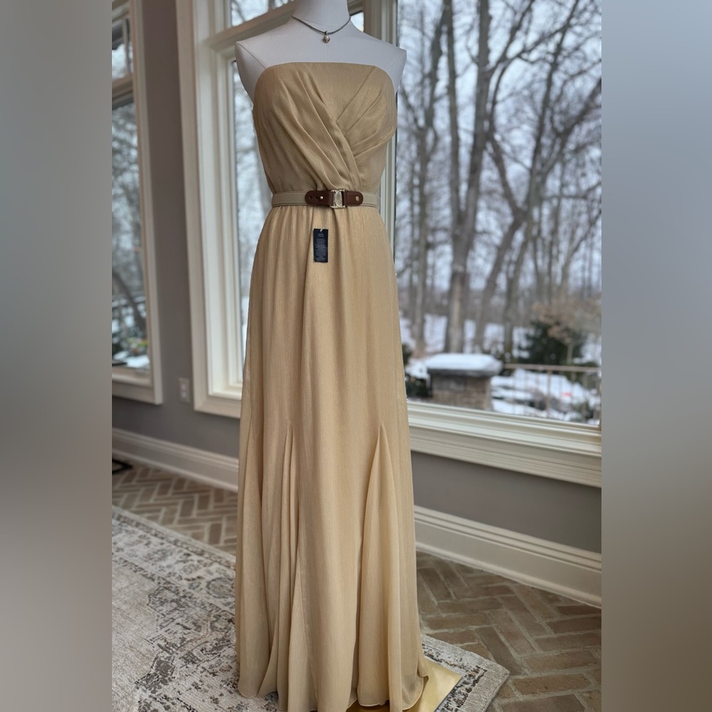 RALPH LAUREN Size 4 Gold Chiffon strapless gown GORGEOUS!